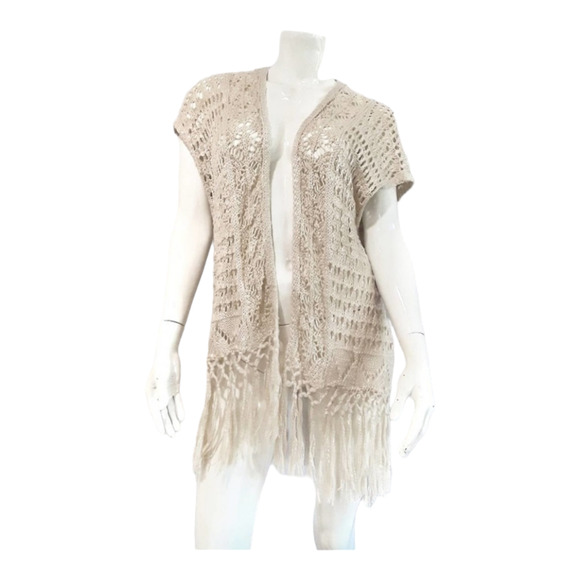 CHARMING CHARLIE Boho Vest Beach Cover Up Size M Festival Hippy Sweater Cardigan - Picture 2 of 6